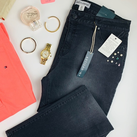 Artisan NY Embellished Black Jeans NWT Size 12 - Picture 2 of 8